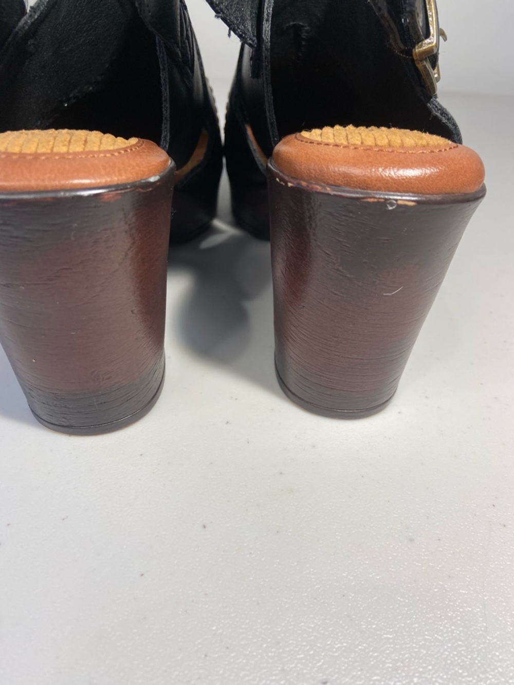 b.o.c. Black Leather Slingback Clogs with Wood-Tone Heel - Picture 8 of 13